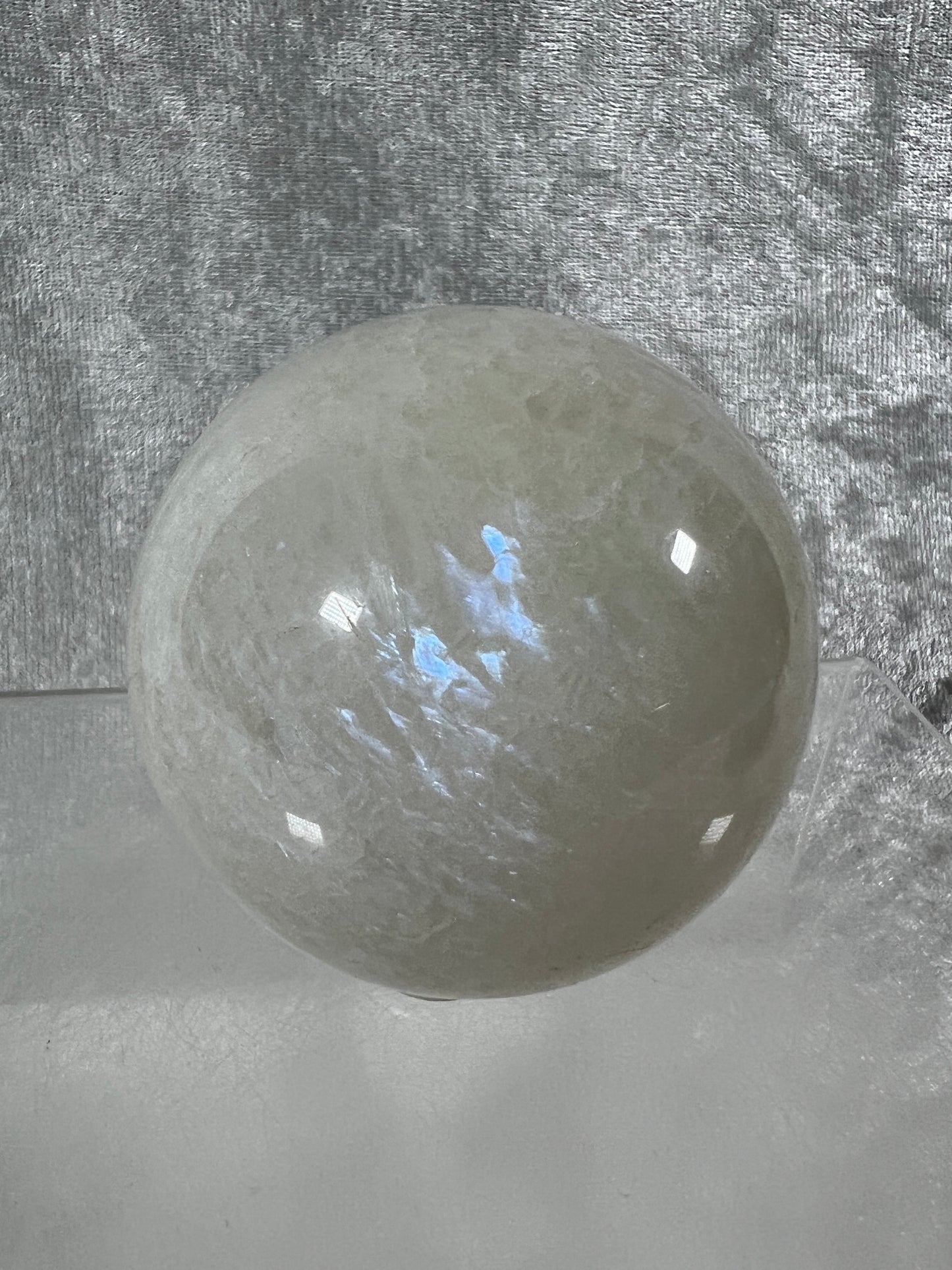 White Moonstone Crystal Sphere. Amazing Moonstone With A Stunning Blue Flash. High Quality Rare Display Sphere