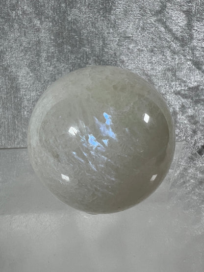 White Moonstone Crystal Sphere. Amazing Moonstone With A Stunning Blue Flash. High Quality Rare Display Sphere