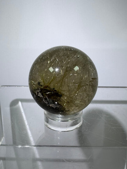Rutile Quartz Sphere. Amazing Rare Rutile Flowers. Small But Mighty!