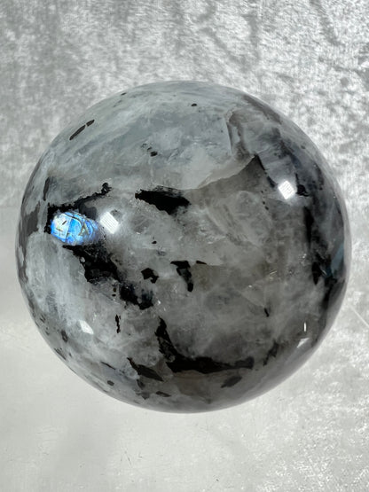 Rainbow Moonstone Sphere. 60mm. Gorgeous Rainbow And Blue Flash! High Quality Display Sphere