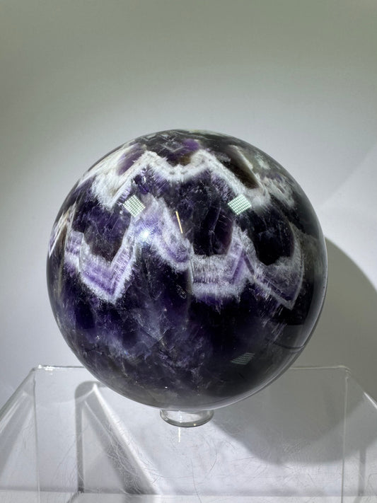 Dream Amethyst Sphere. 75mm. Large Chevron Amethyst Crystal. Beautiful Colors And Patterns