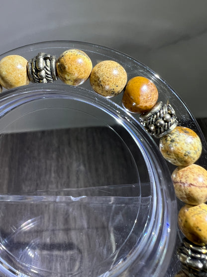 Petrified Wood Crystal Bead Bracelet. 8mm. Unique Crystal Bracelet With Cool Spacers.