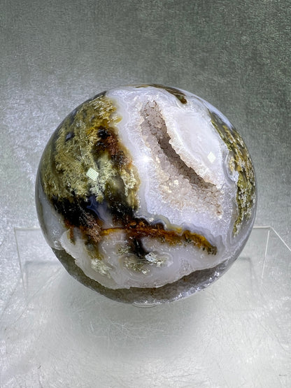 Moss Agate Sphere. 76mm. Amazing Druzy Scenic Moss Agate. Rare Colors With Gorgeous Patterns.