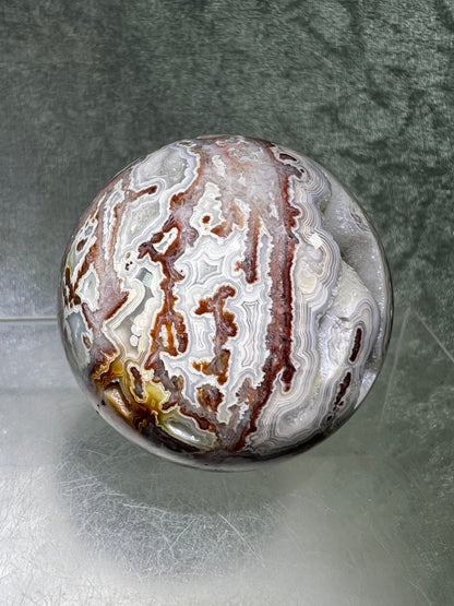 Mexican Crazy Lace Agate Sphere. Gorgeous High Quality With Amazing Druzy And Patterns. Rare Shades Of Pink.