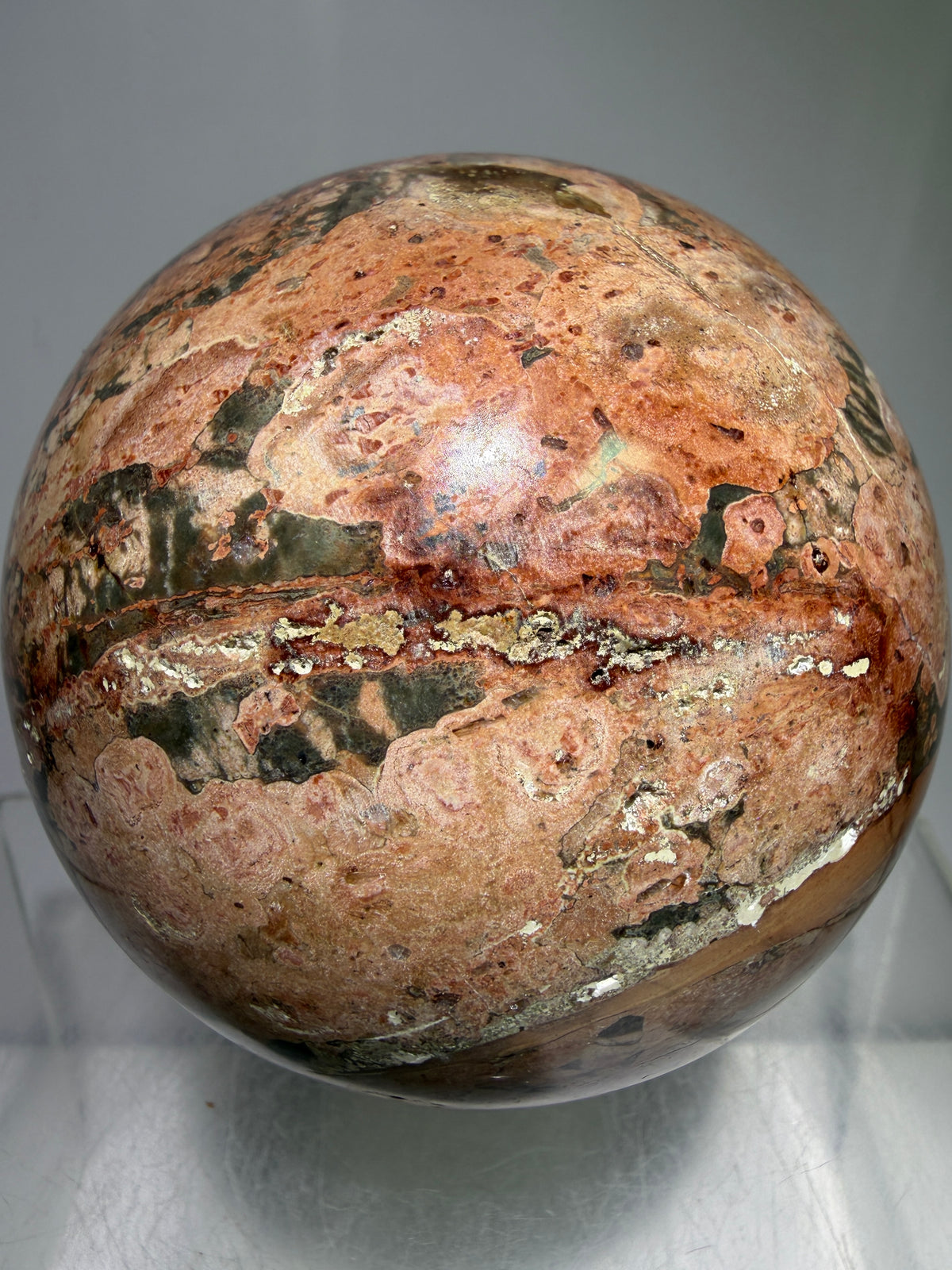 Fire Calcite Crystal Sphere. 74mm. Amazing New Material. Beautiful Large Display Sphere With Nice UV Reaction.
