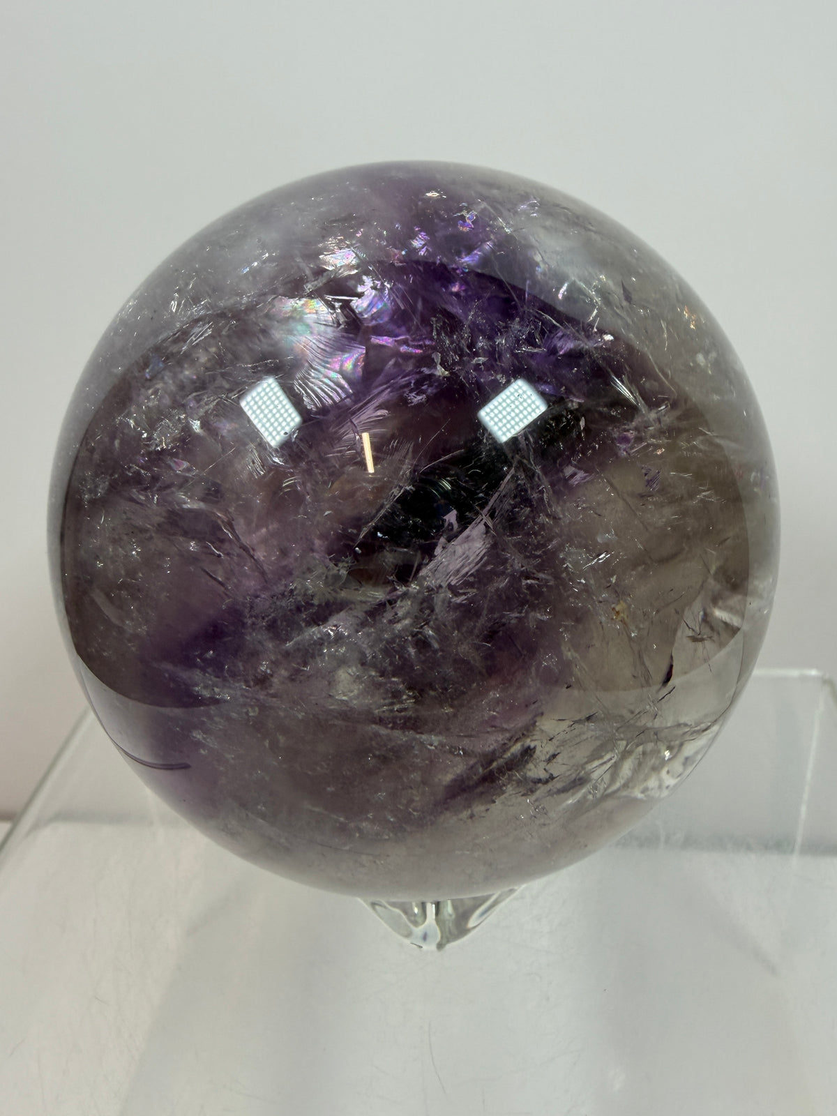 Phantom Amethyst Sphere. 74mm. Gorgeous Amethyst With Nice Rainbows. Amazing Display Sphere.