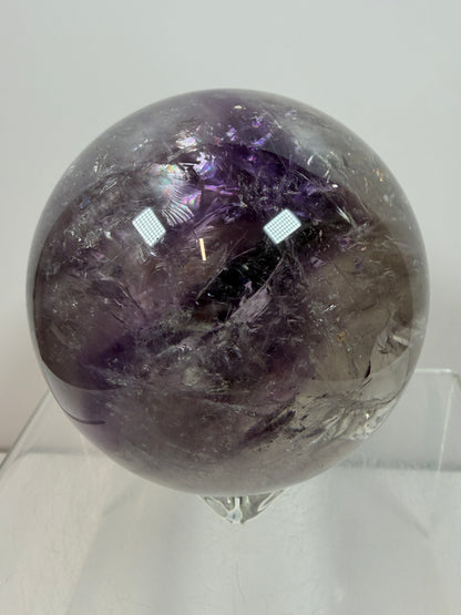 Phantom Amethyst Sphere. 74mm. Gorgeous Amethyst With Nice Rainbows. Amazing Display Sphere.