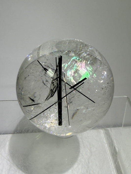 Black Tourmaline Quartz Sphere. 60mm. Massive Rare Rainbows. Gorgeous Black Rutile Sphere. Tourmalinated Quartz Display Crystal