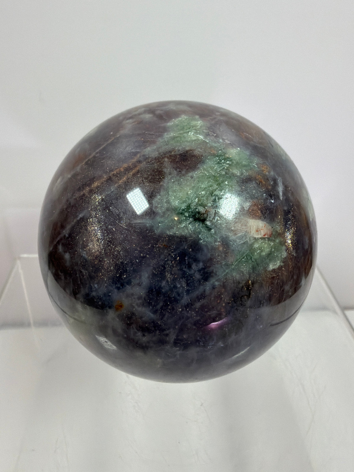 Bloodshot Iolite Sphere. 67mm. Rare Galaxy Iolite Sunstone Display Sphere. Amazing And Colorful Flash!