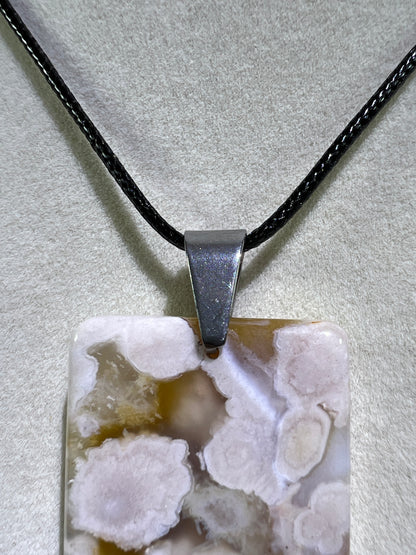 Flower Agate Rectangle Pendant. Lovely Agate Pendant From Madagascar. High Quality Crystal Jewelry