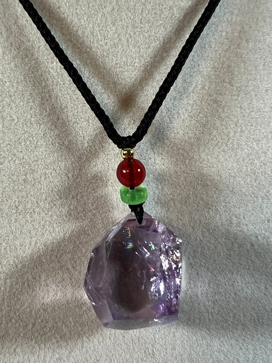 Amethyst Pendant With Stunning Rainbows. Incredible One Of A Kind Necklace. High Quality Polished Amethyst Jewelry