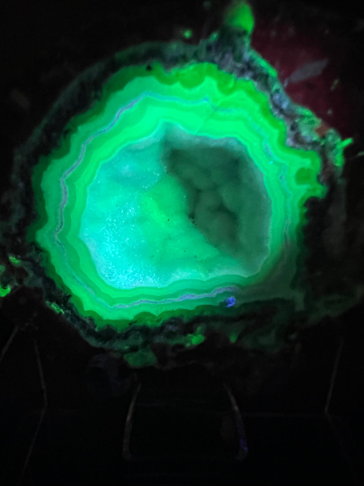 Trancas Geode Specimen From Mexico. A Beautiful Half Geode With Stunning Sugar Druzy. Gorgeous Shortwave UV Reaction!