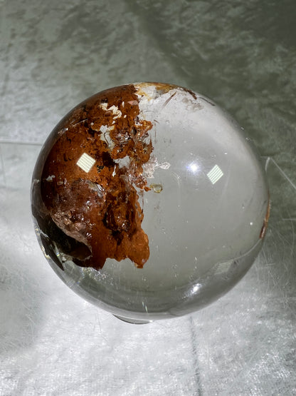 Garden Quartz Lodolite Sphere. Stunning High Quality Orange Landscape.