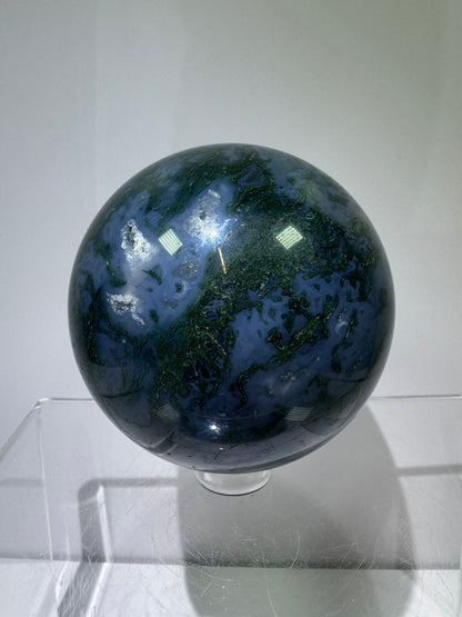Moss Agate Sphere. 62mm. Beautiful Druzy Blue Moss Agate. Rare Colors With Gorgeous Patterns.