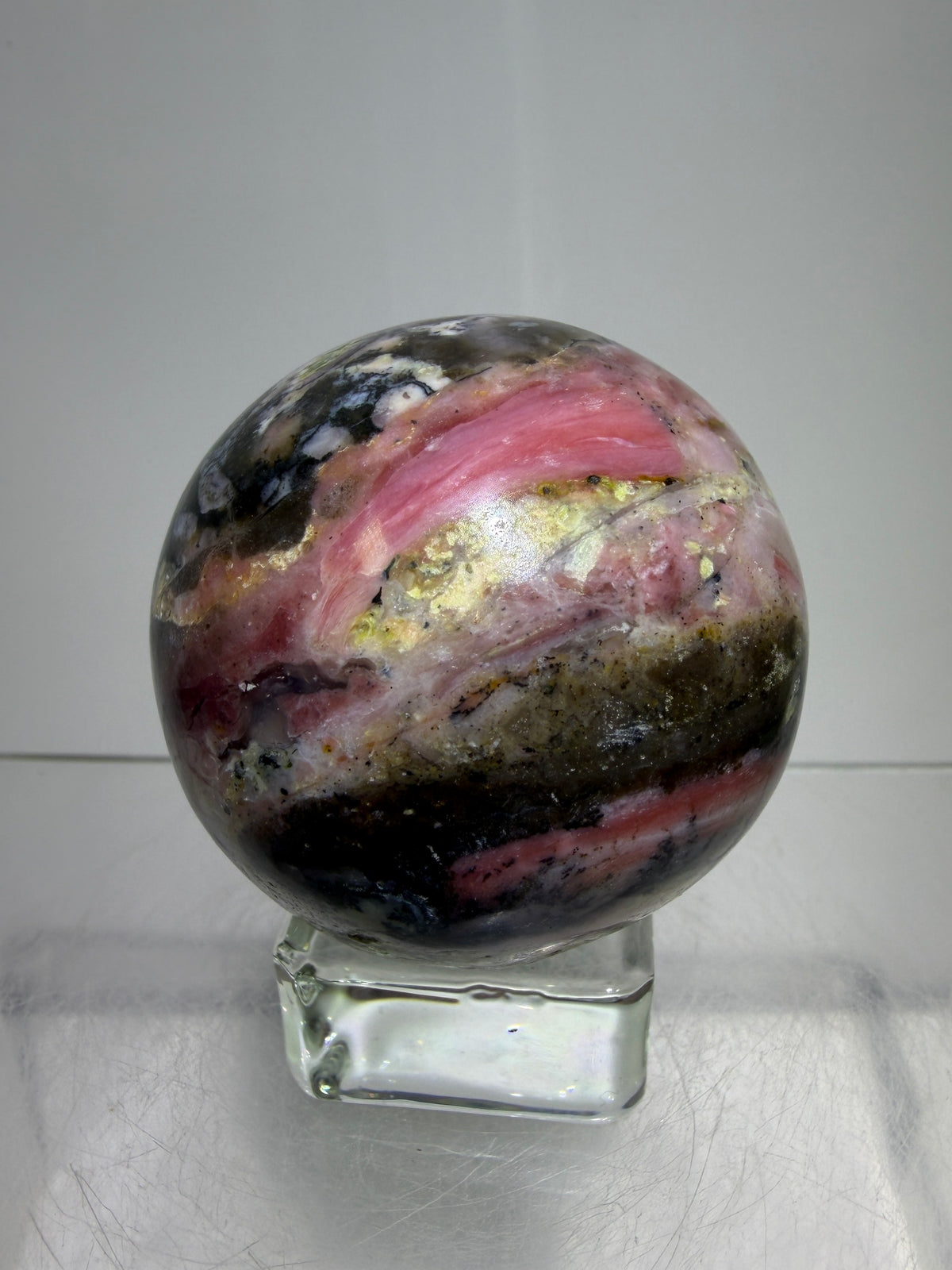Strawberry Pink Opal Sphere From Peru. Gorgeous Bright Colors And Patterns. Amazing Rare Display Crystal.