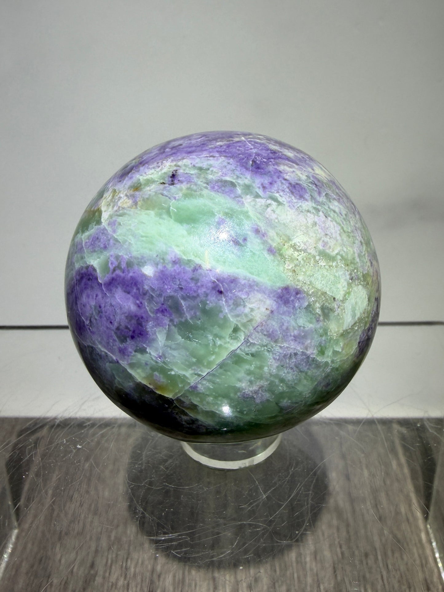 Bolivianite Crystal Sphere. 44mm. Beautiful Combination Of Fluorite And Serpentine. Amazing Rare New Material.
