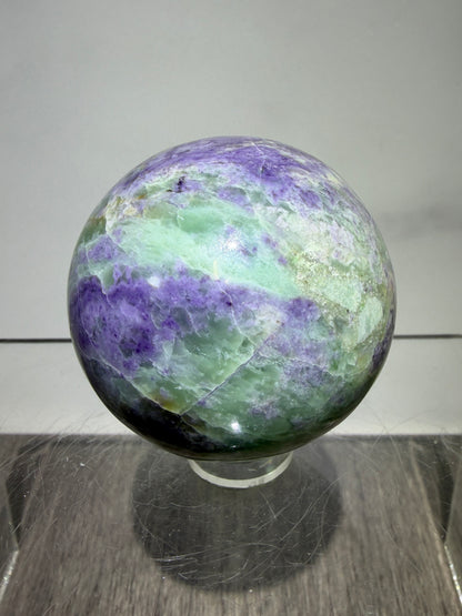 Bolivianite Crystal Sphere. 44mm. Beautiful Combination Of Fluorite And Serpentine. Amazing Rare New Material.
