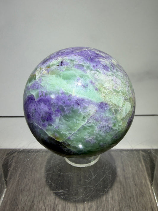 Bolivianite Crystal Sphere. 44mm. Beautiful Combination Of Fluorite And Serpentine. Amazing Rare New Material.