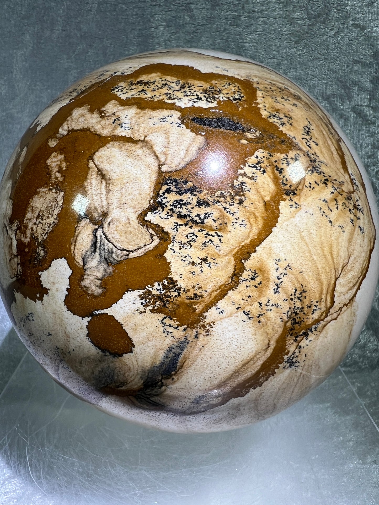 Picture Jasper Sphere. 125mm, 5.5lbs. Huge Rare Display Sphere. Amazing One Of A Kind Crystal From Namibia.