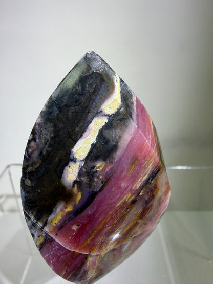 Strawberry Pink Opal Flame From Peru. Gorgeous Bright Colors And Patterns. Rare Display Crystal.