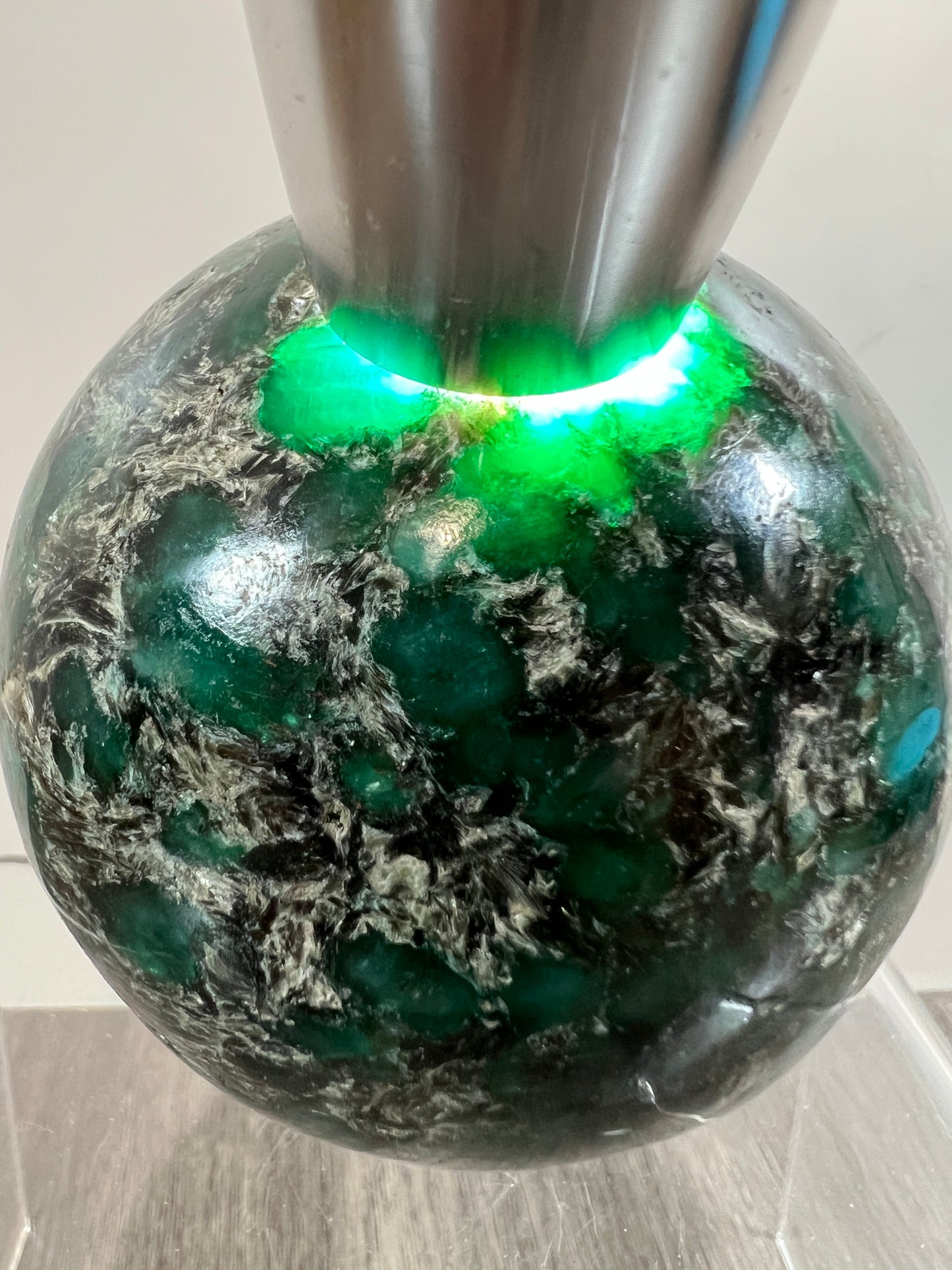 Emerald Mica In Matrix Crystal Sphere. 68mm. Gorgeous Chrome Muscovite From Zimbabwe. Amazing One Of A Kind Rare Display Crystal