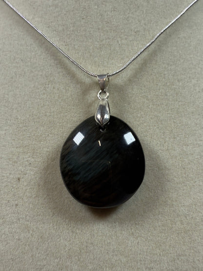 Velvet Obsidian Crystal Pendant. Rare Obsidian Cabochon. High Quality Jewelry