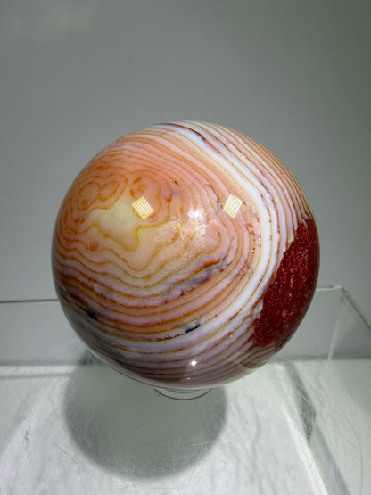 Carnelian Agate Sphere. 53mm. Amazing Patterns And Banding