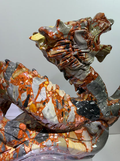 Chinese Carved Crystal Dragon. Large Colorful Dragon Carving. High Quality Display
