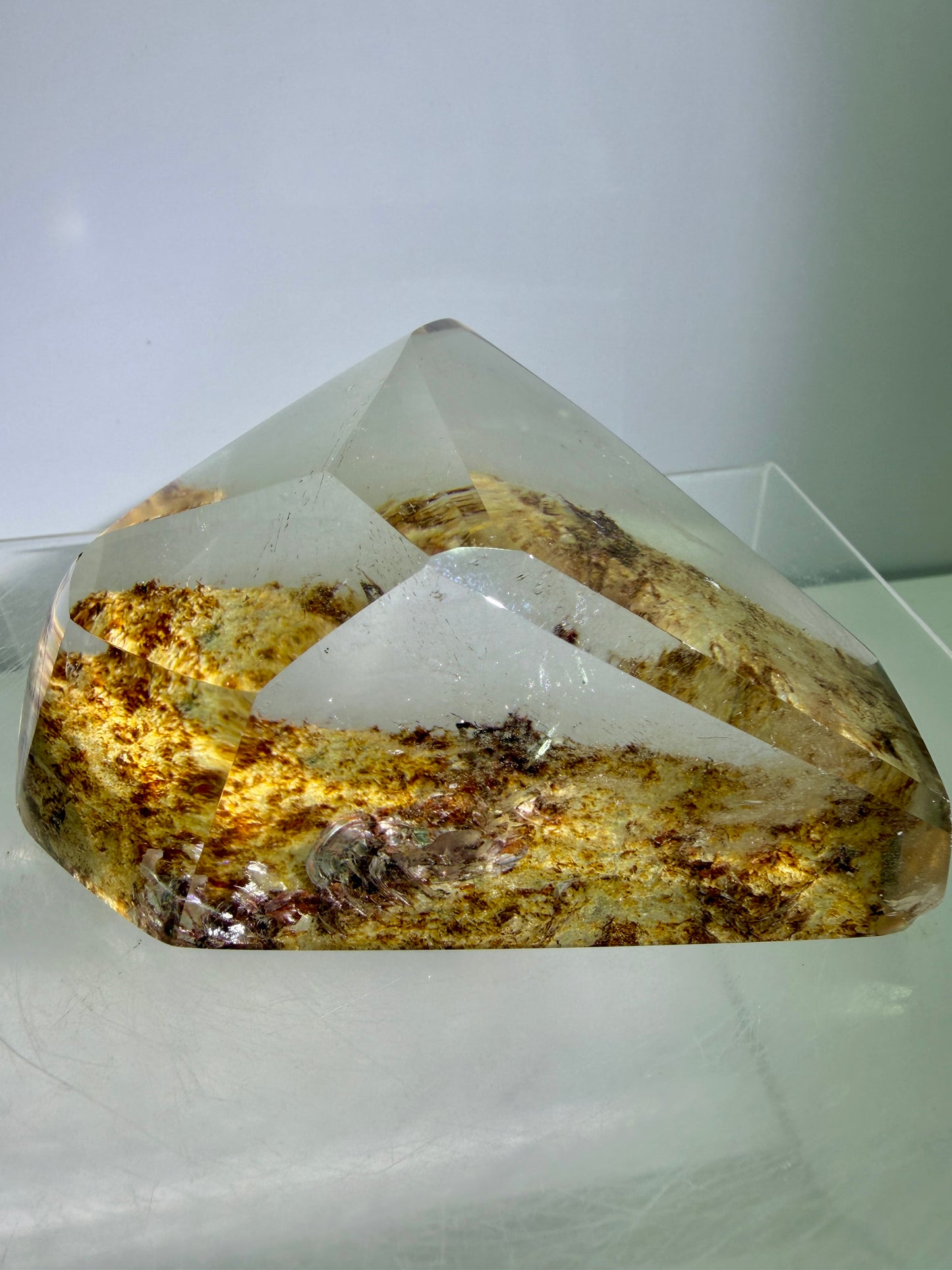 Garden Quartz Polished Freeform. Gorgeous Red And Yellow Landscape Quartz From Brazil. Very High Quality Lodolite Freeform.