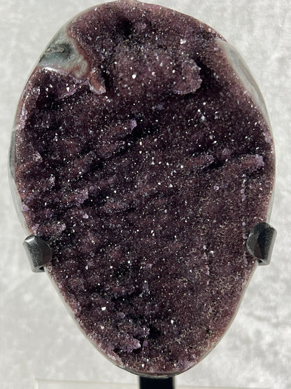 Amethyst Geode Specimen. Gorgeous Rare Red Wine Color! World Class Uruguayan Specimen. Custom Made Steel Stand