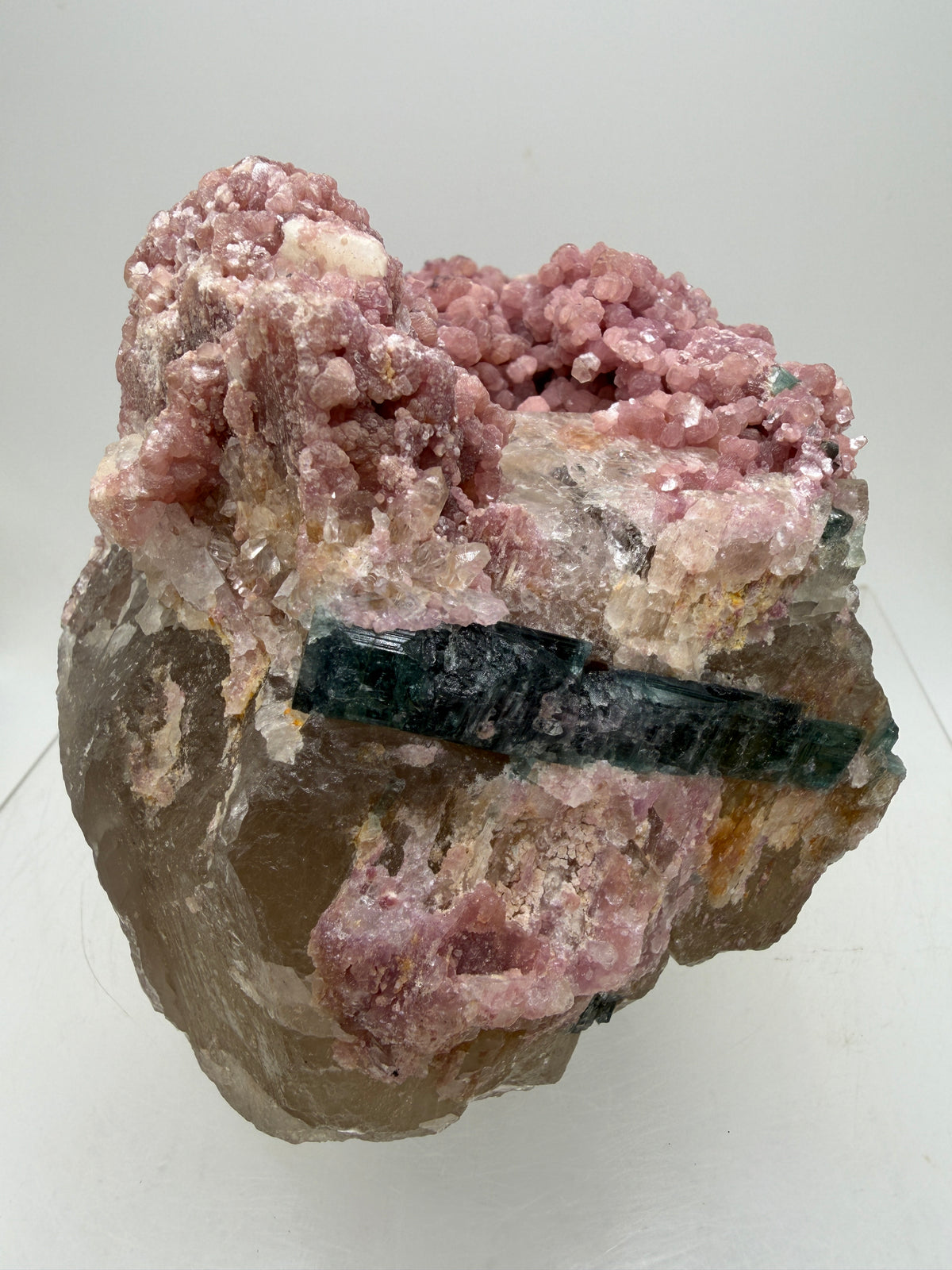 Pink Botryoidal Lepidolite And Tourmaline On A Citrine Matrix. Very Rare High Quality Specimen From Brazil. Gorgeous Large Pink Grape Agate