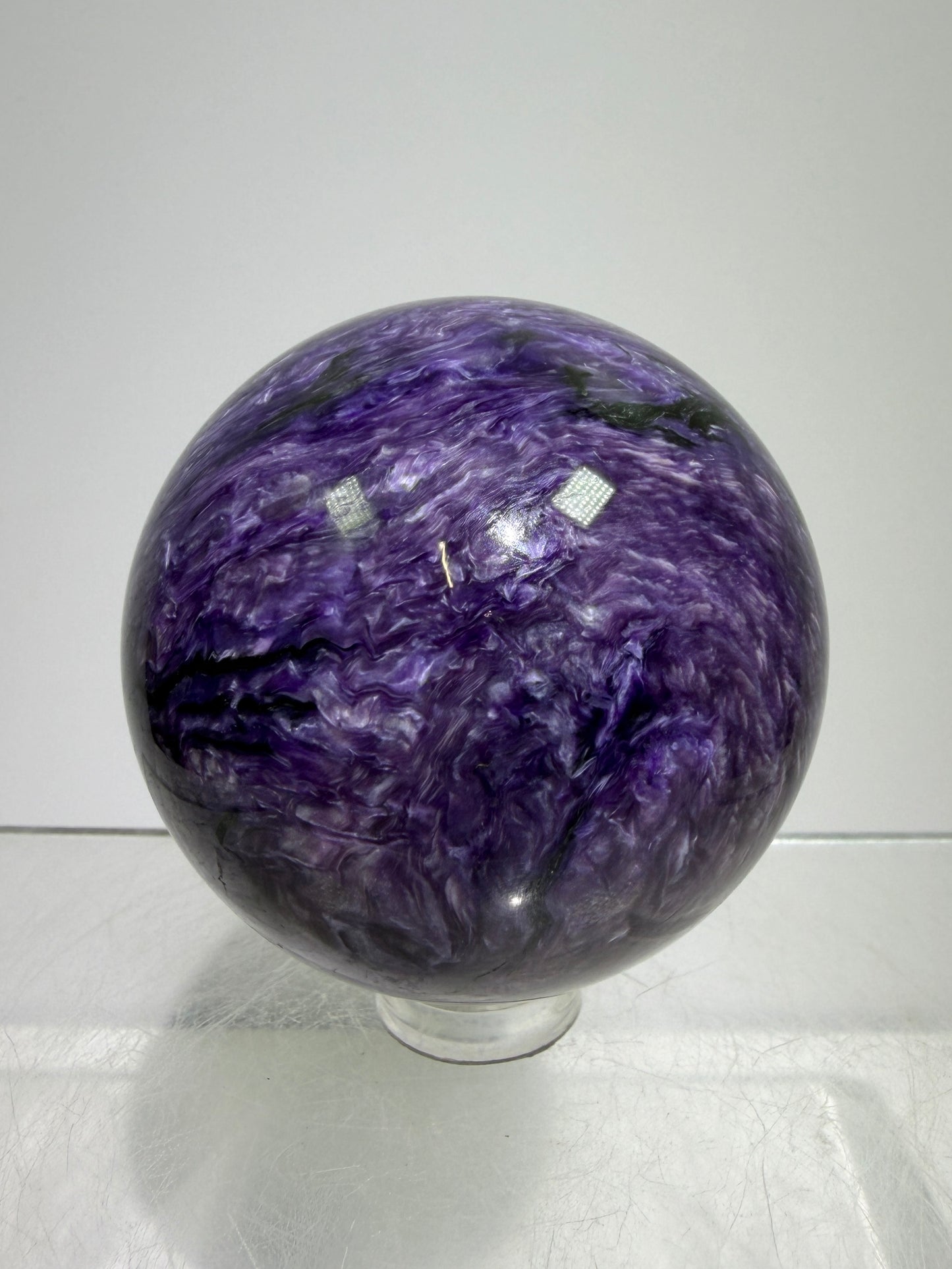Charoite Crystal Sphere. 50mm. High Quality Beautiful Crystal. Amazing Patterns And Flash. Stunning Rare Crystal