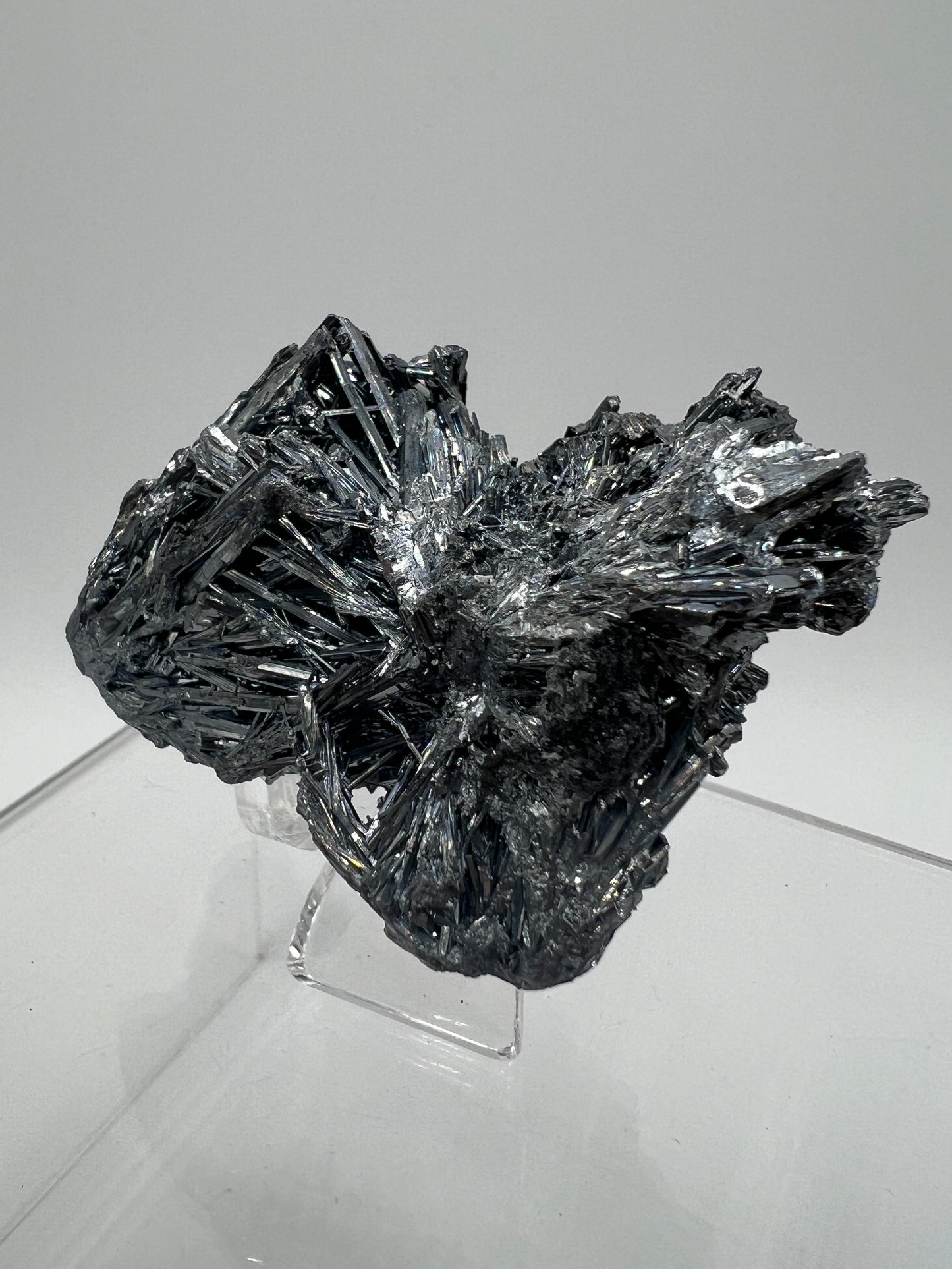 Stibnite Antimonite Specimen. Very Rare And Stunning Iridescent Crystal Cluster. Amazing Flashy Mineral Display