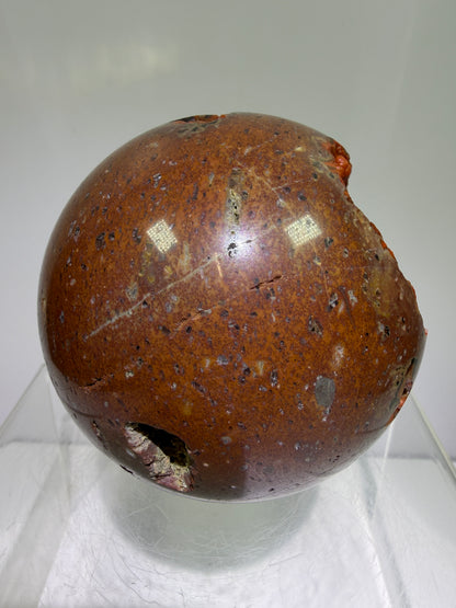 Red Fox Agate Sphere. 77mm. High Quality Druzy Crater Agate From Turkey. Stunning Rare Botryoidal Nodules