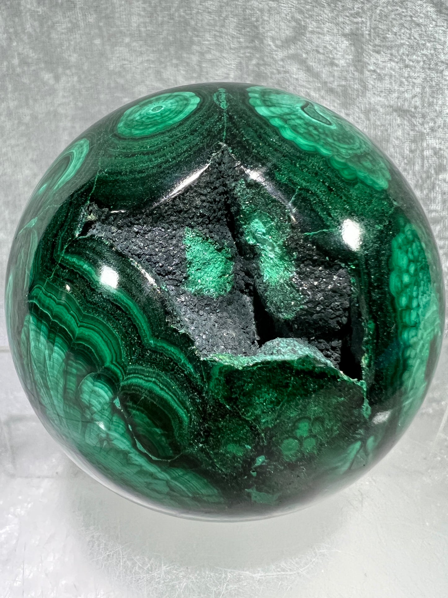 Malachite Crystal Sphere. 73mm. Incredible Large Druzy Malachite. Very High Quality Rare Display Sphere.