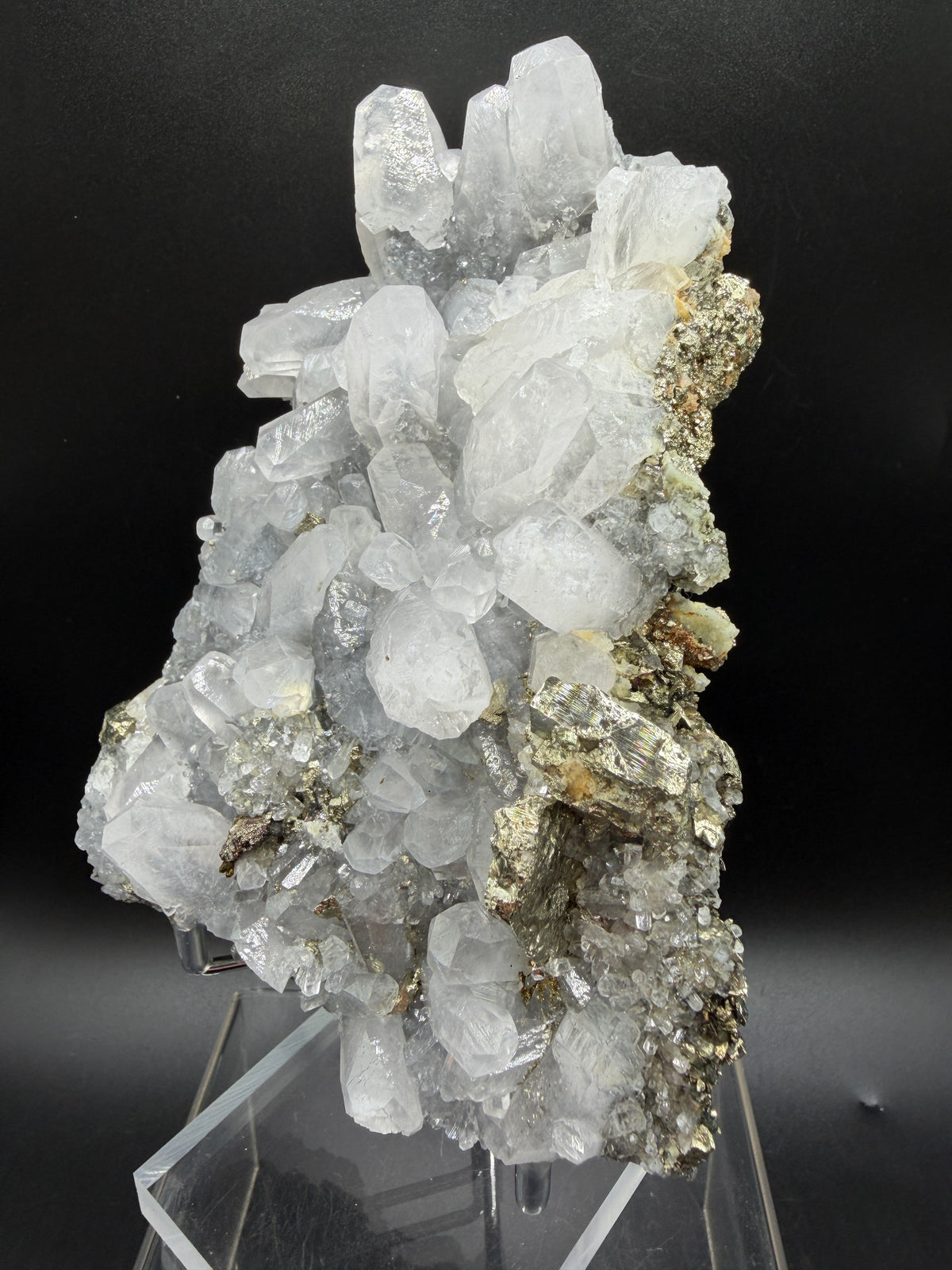 Pyrite And Mangano Calcite Display Specimen. Large High Quality Pyrite And UV Reactive Calcite From Peru. Amazing Rare Multi Mineral Specimen.