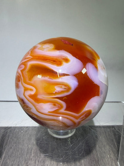 Carnelian Agate Sphere. Beautiful Colors And Patterns