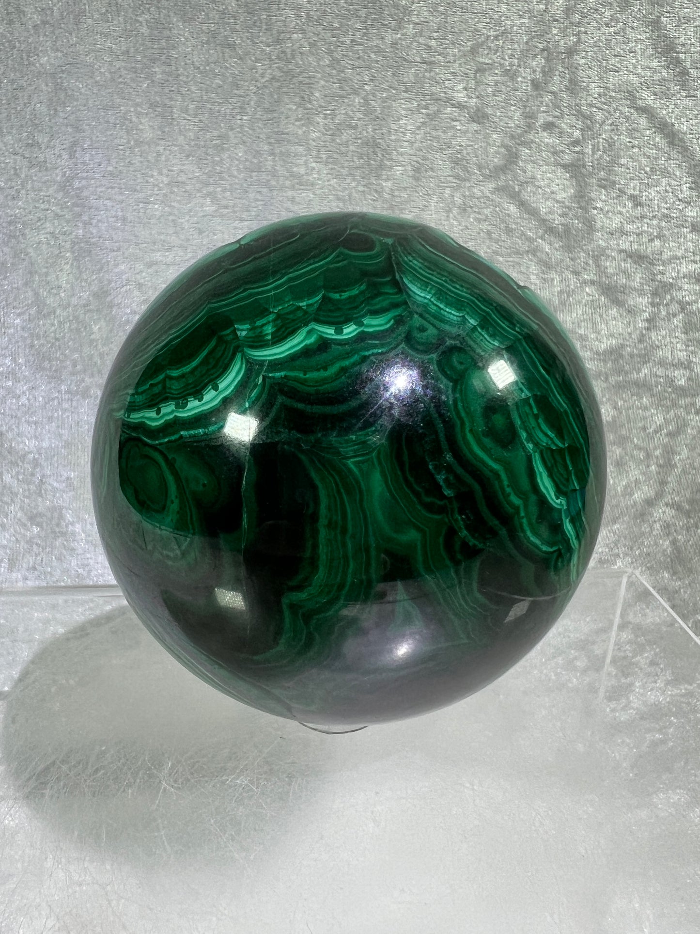 Malachite Crystal Sphere. 72mm. Gorgeous Large Druzy Malachite. Very High Quality Rare Display Sphere.