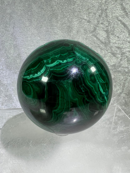 Malachite Crystal Sphere. 72mm. Gorgeous Large Druzy Malachite. Very High Quality Rare Display Sphere.