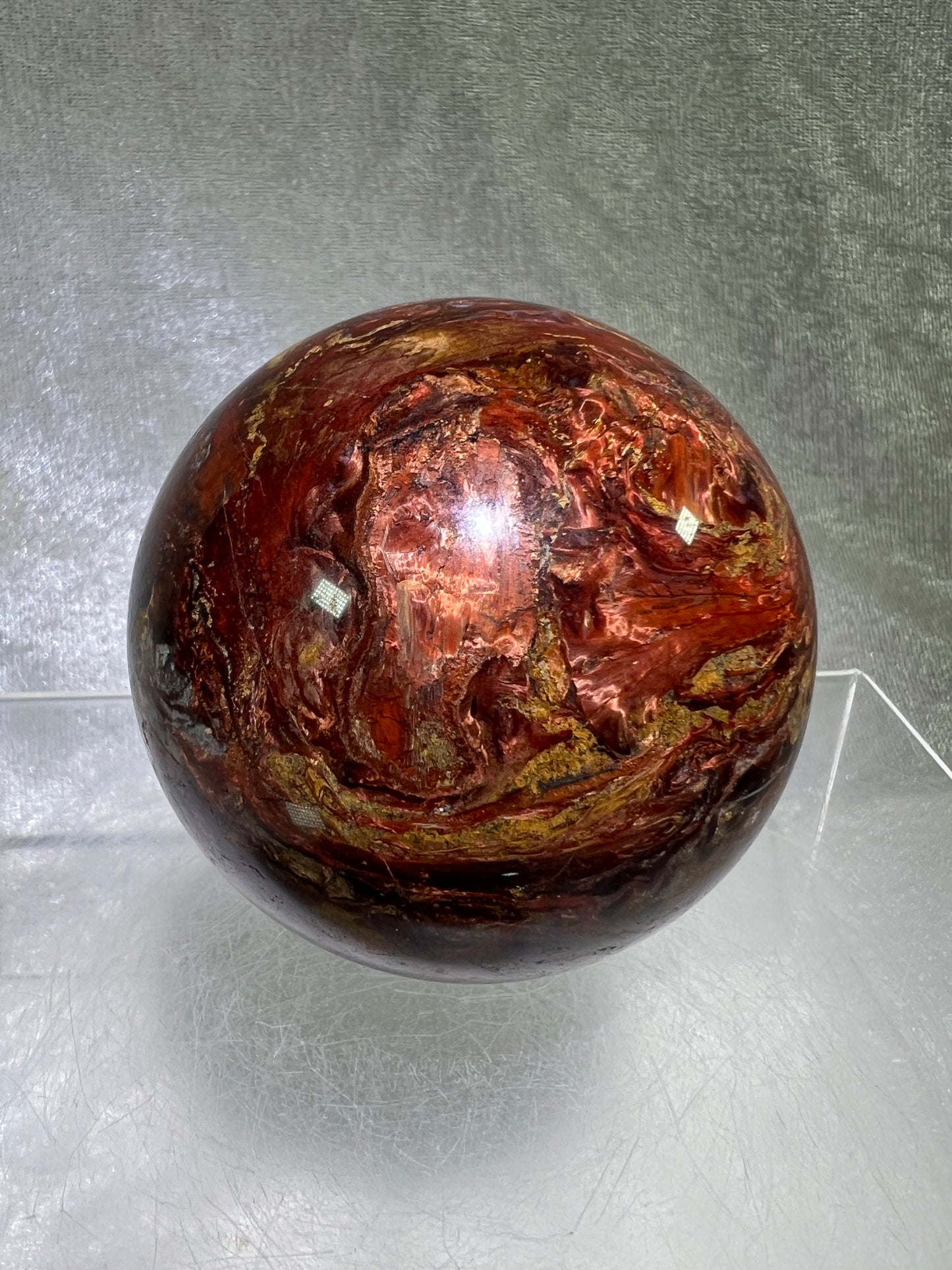 Pietersite Crystal Sphere. 66mm. Gorgeous Rare Red Pietersite Crystal. High Quality Display Sphere With Amazing Flash.