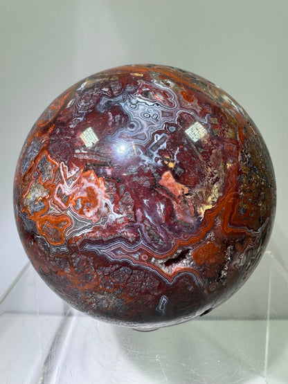 Mexican Crazy Lace Agate Sphere. 78mm. Deep Rich Colors With Stunning Patterns. Large Display Sphere.