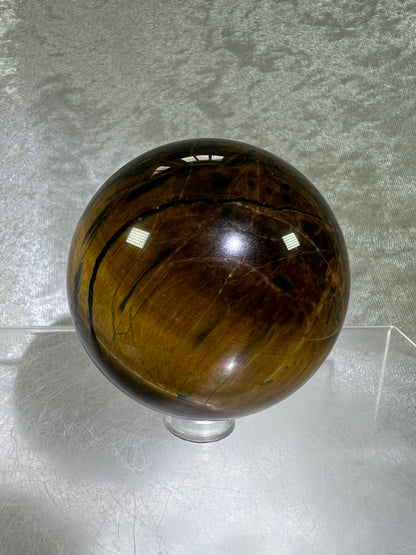 Blue Tigers Eye Sphere. Rare Blue And Gold Hawks Eye Crystal. Beautiful Colors And Flash