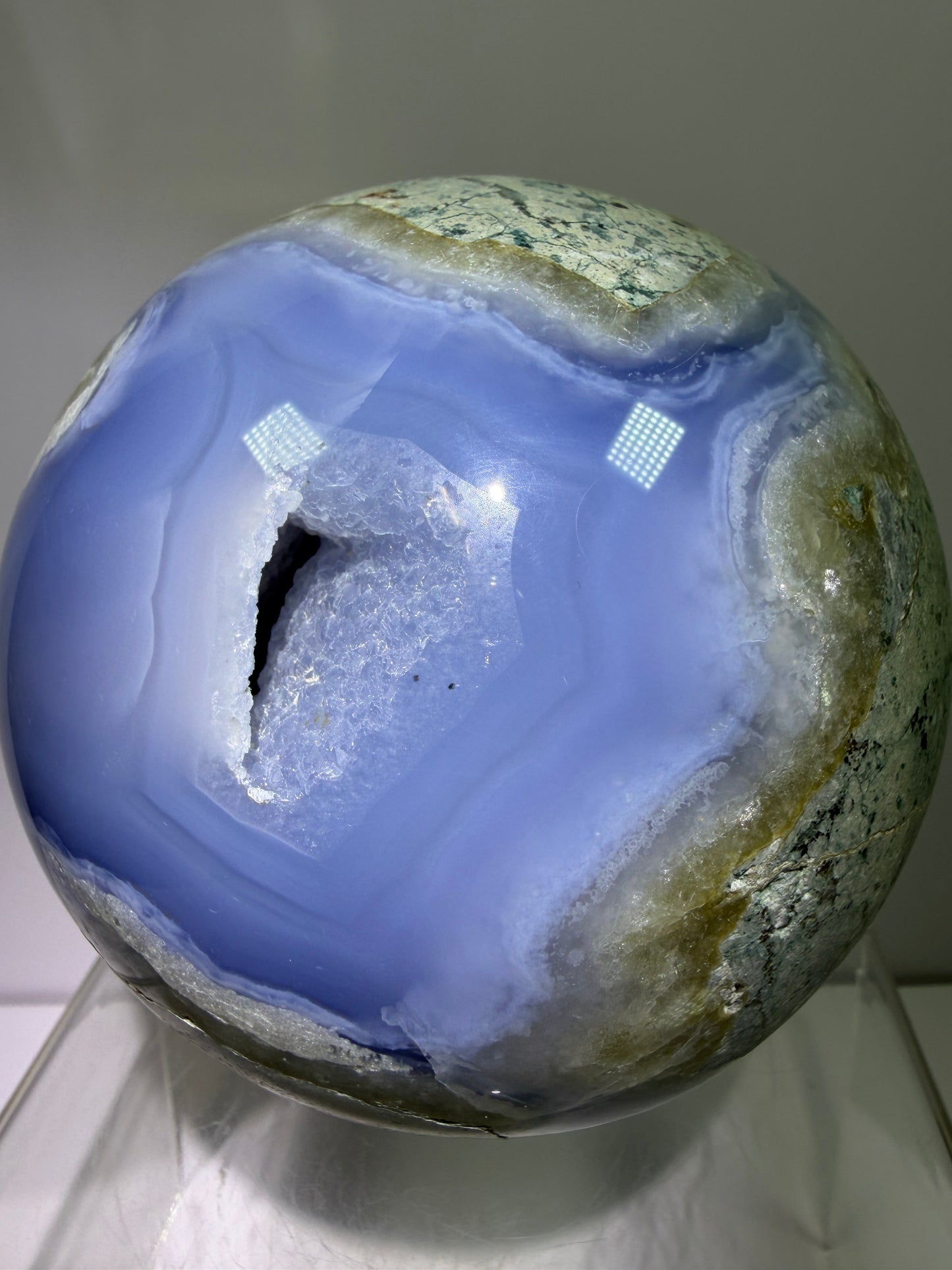 Blue Lace Agate Sphere. 106mm. XL Druzy Blue Lace Sphere. High Quality Intense Blue. Stunning Collectors Piece.