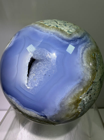 Blue Lace Agate Sphere. 106mm. XL Druzy Blue Lace Sphere. High Quality Intense Blue. Stunning Collectors Piece.