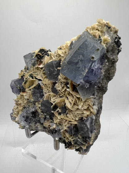 Fluorite, Muscovite, And Druzy Sphalerite Specimen. World Famous Yaogangxian Fluorite Cubes. Beautiful Mixed Mineral Specimen.