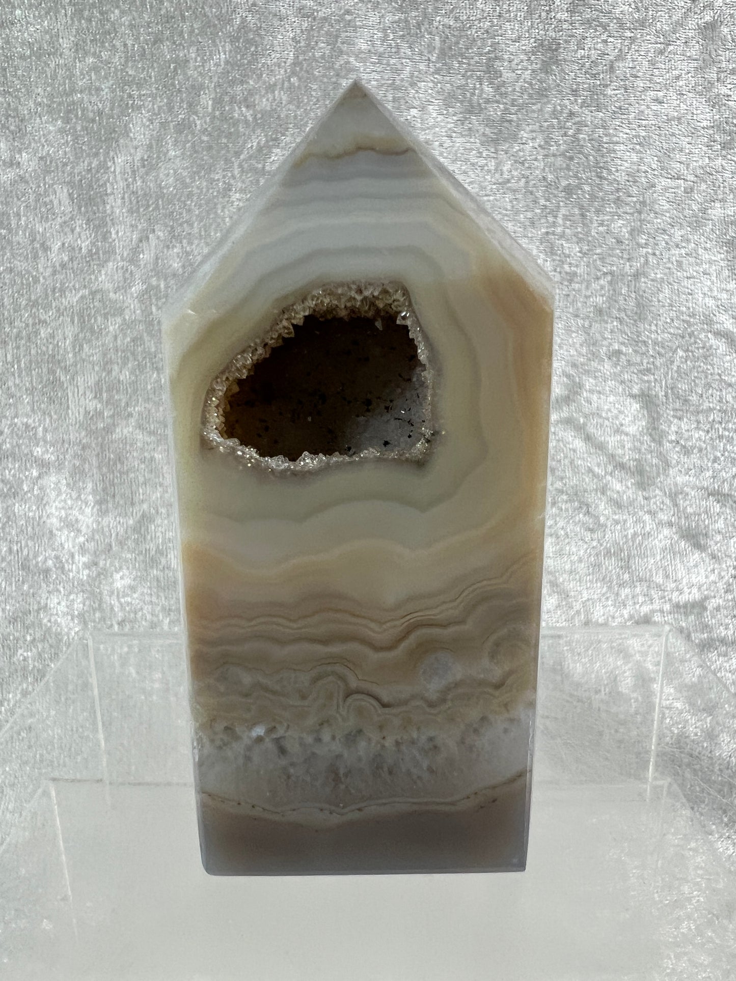 Druzy Agate Tower From Brazil. Top Quality Agate With Amazing Banding. Gorgeous Sugar Druzy Agate.