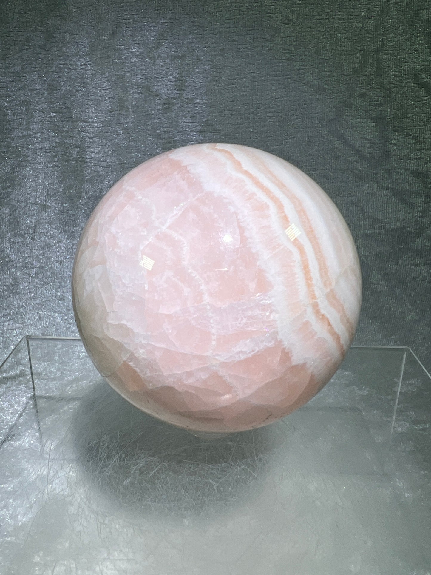 Mangano Calcite Sphere. 72mm. Very Intense Orange UV Reaction. Large High Quality Display Crystal From Peru.