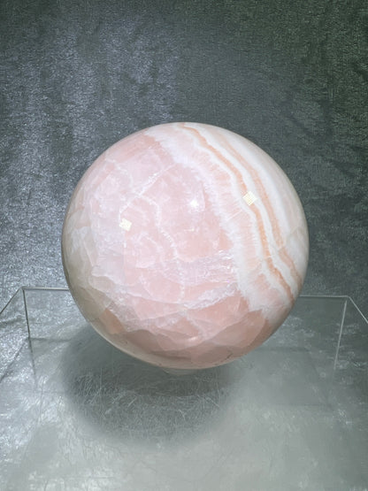 Mangano Calcite Sphere. 72mm. Very Intense Orange UV Reaction. Large High Quality Display Crystal From Peru.