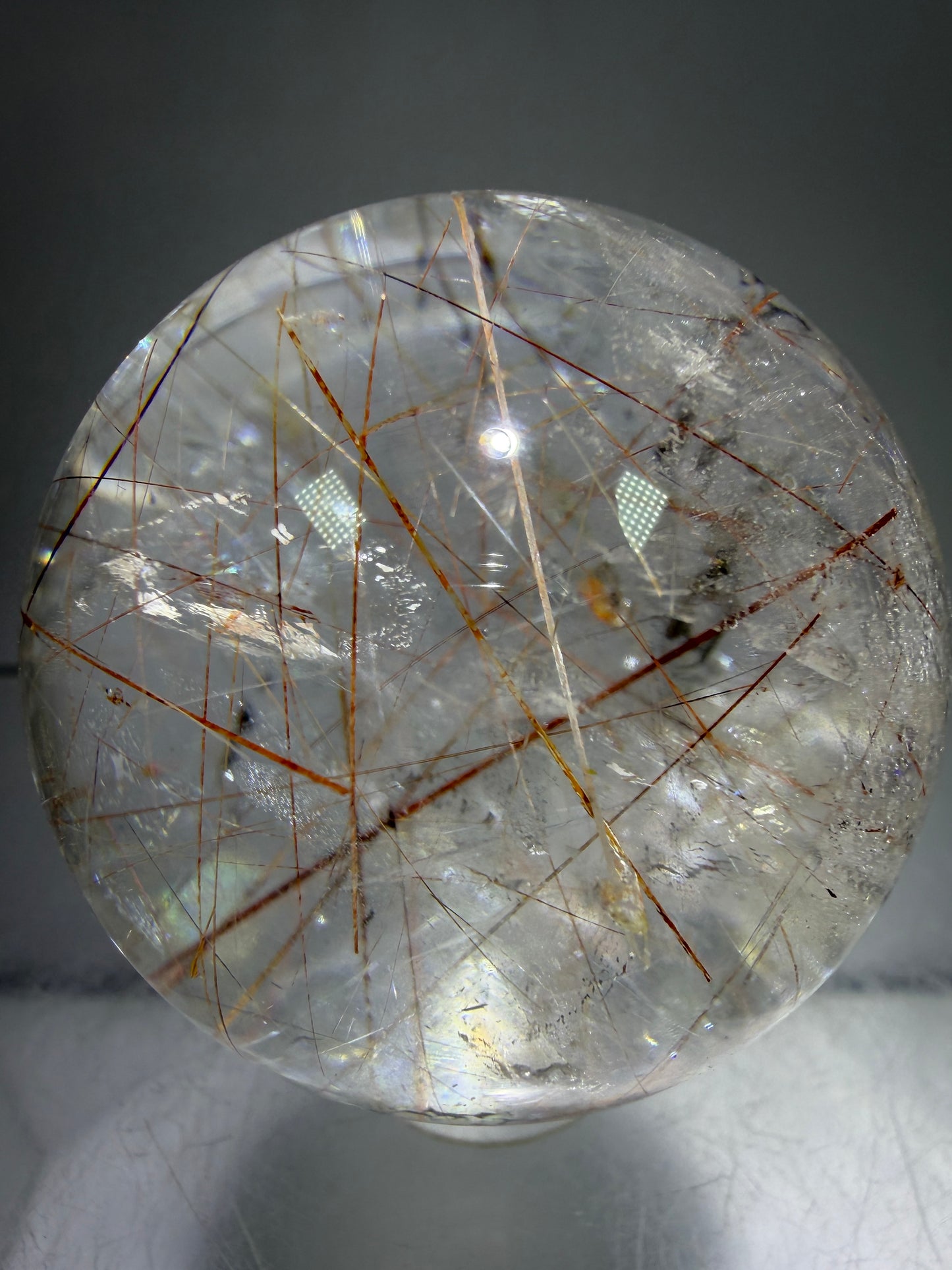 Rutile And Tourmaline Quartz Sphere. 39mm. Amazing Combination Of Red Rutile And Tourmaline. Very Rare Display Sphere