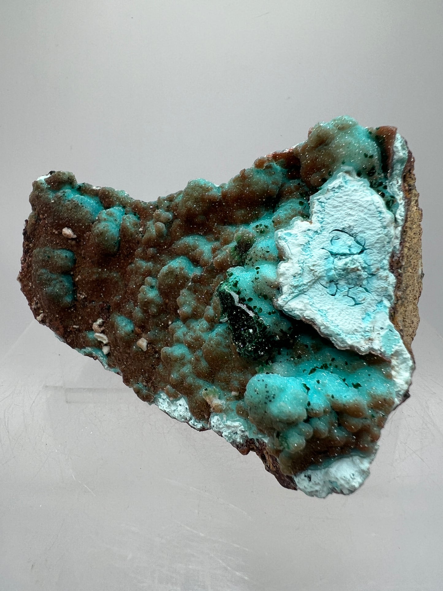 Chrysocolla, Copper, And Malachite Specimen. Rare Druzy Copper On Chrysocolla. Gorgeous High Quality Display Crystal.